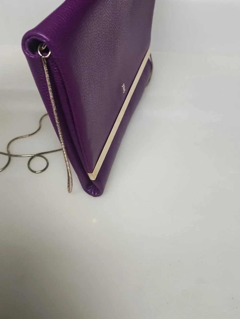 Carolina Herrera Purple Leather Clutch with Silver Chain